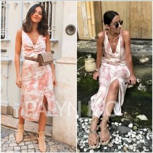 Zara Tie-Dye Silk Twist Tie Slip Dress Size Large